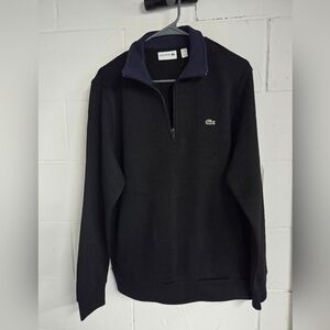 Lacoste Men's Black Quarter Zip Sweatshirt With Pockets Size XL